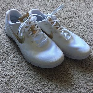 White and Gold Nike Metcon 3